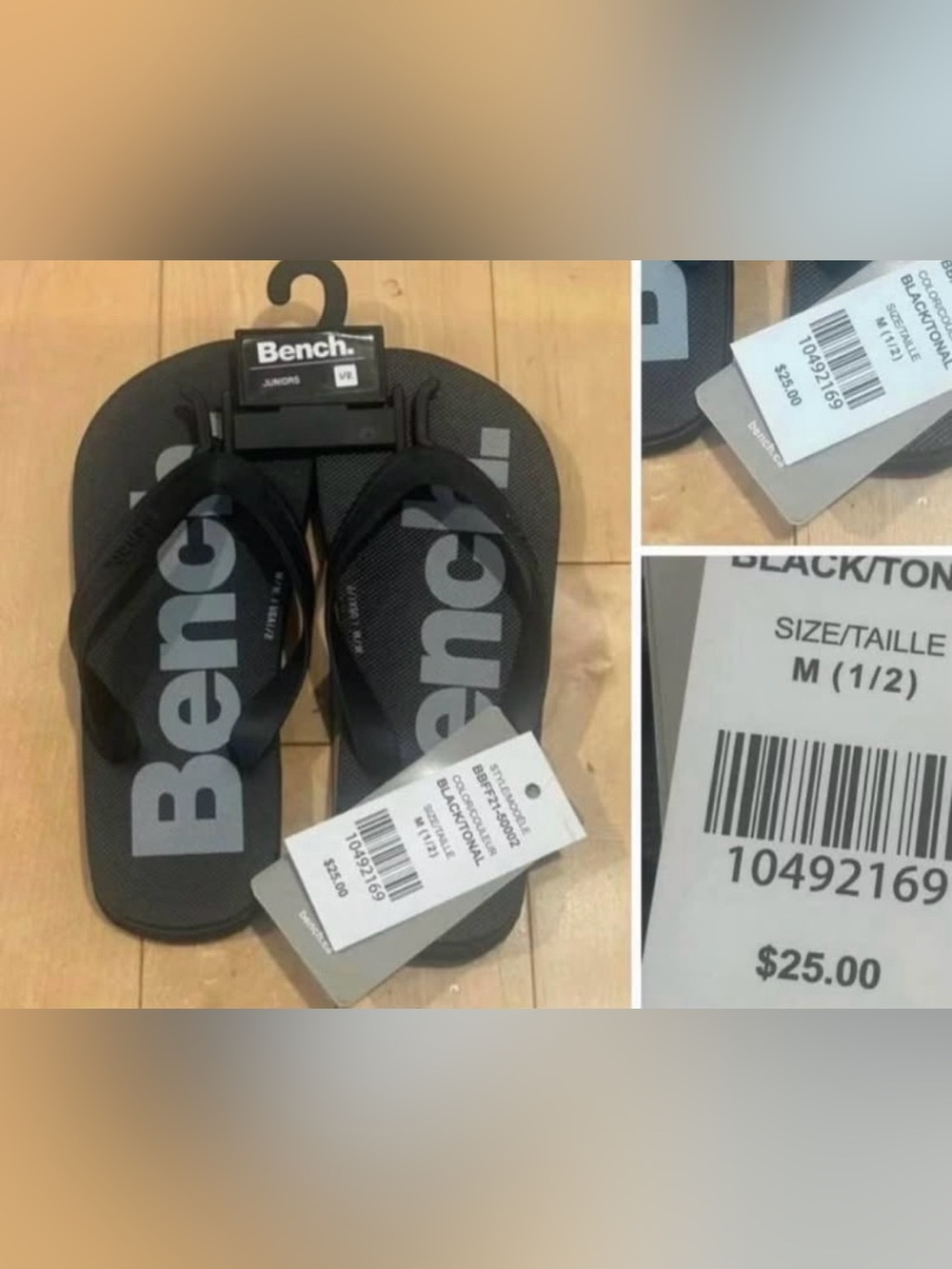 Bench Black and Gray Men's Logo Flip Flops
